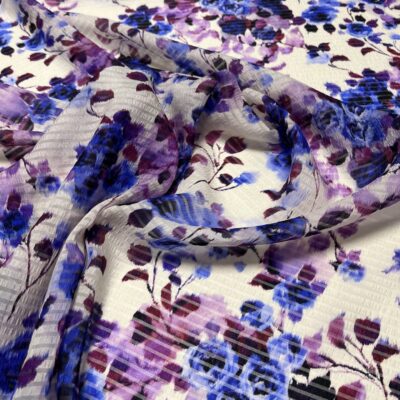 Hedvábná šatovka Luigi Verga s anglickými růžemi Blue-Purple